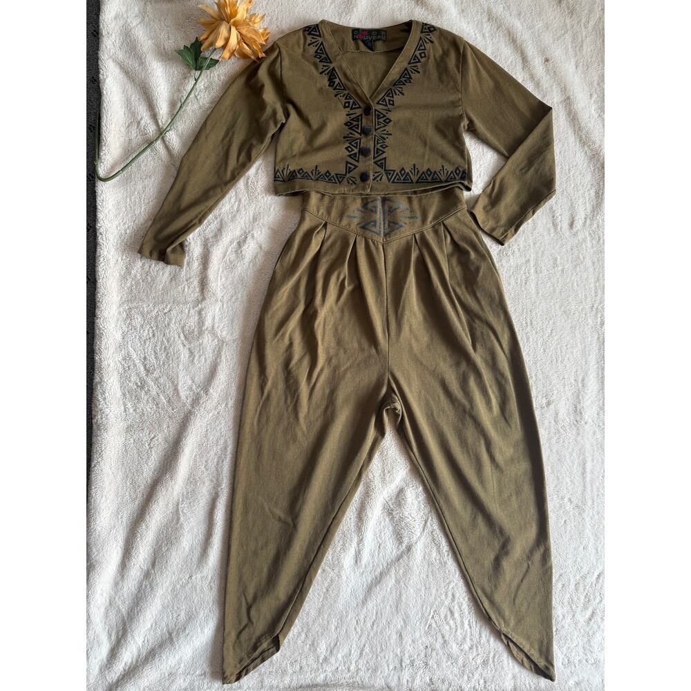 Vintage Code Nouveau 2 Pc Green Outfit Size Small 80s